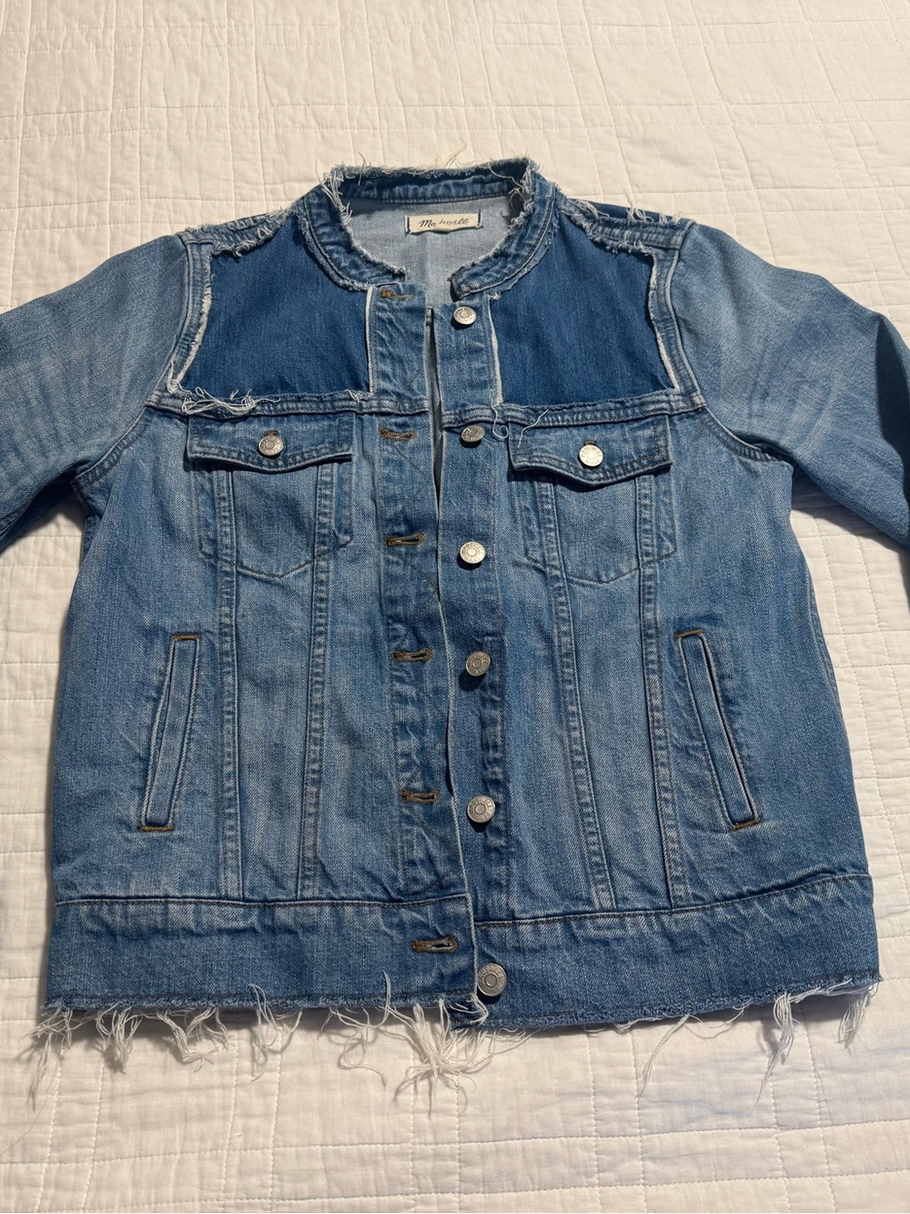 Madewell Distressed Collarless Denim Jacket Thunder Cloud